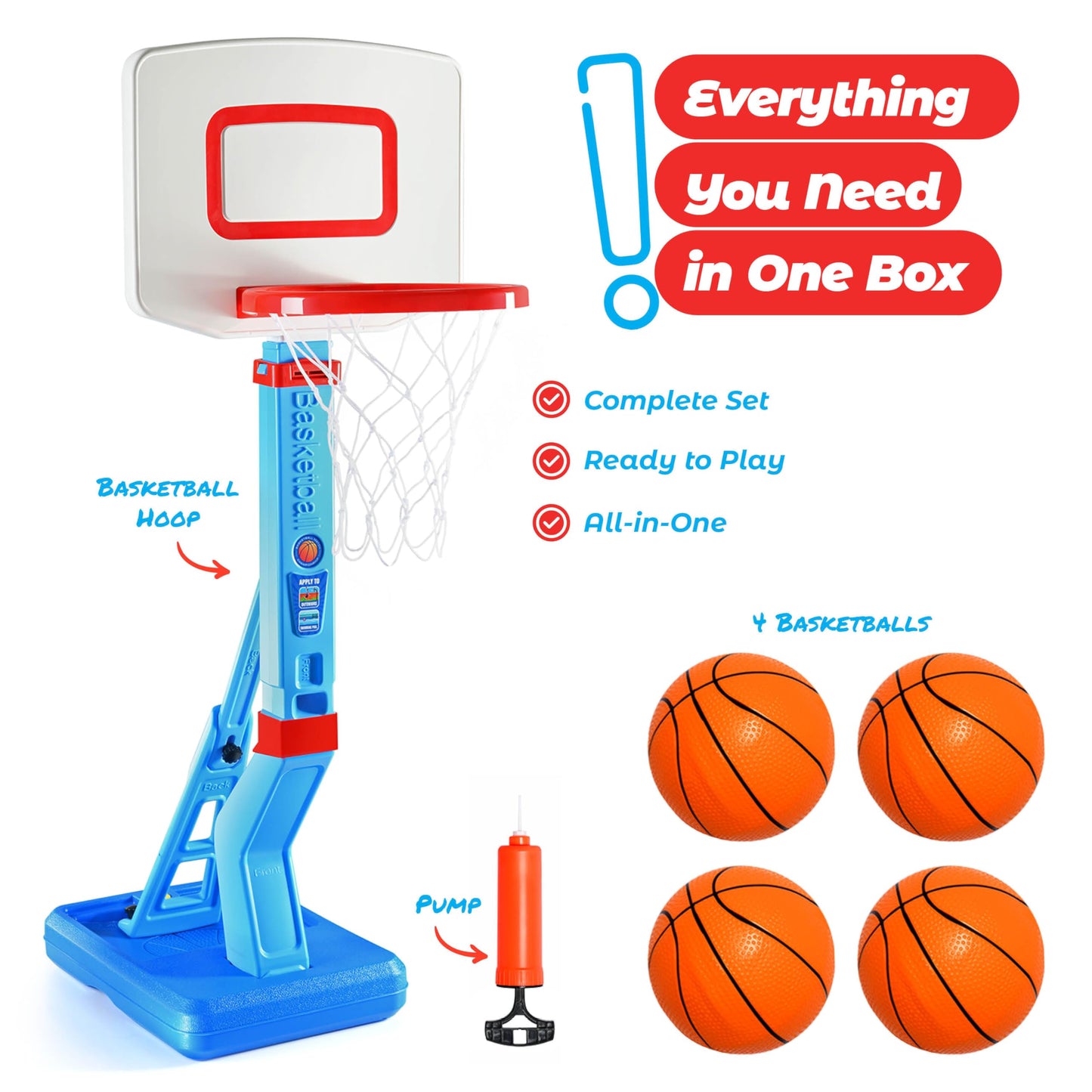 Play22 Toddler Basketball Hoop Indoor for Kids - Height Adjustable Baby Basketball Hoop Set, 4 Balls & Pump, Boys & Girls Toddler Outdoor Toys
