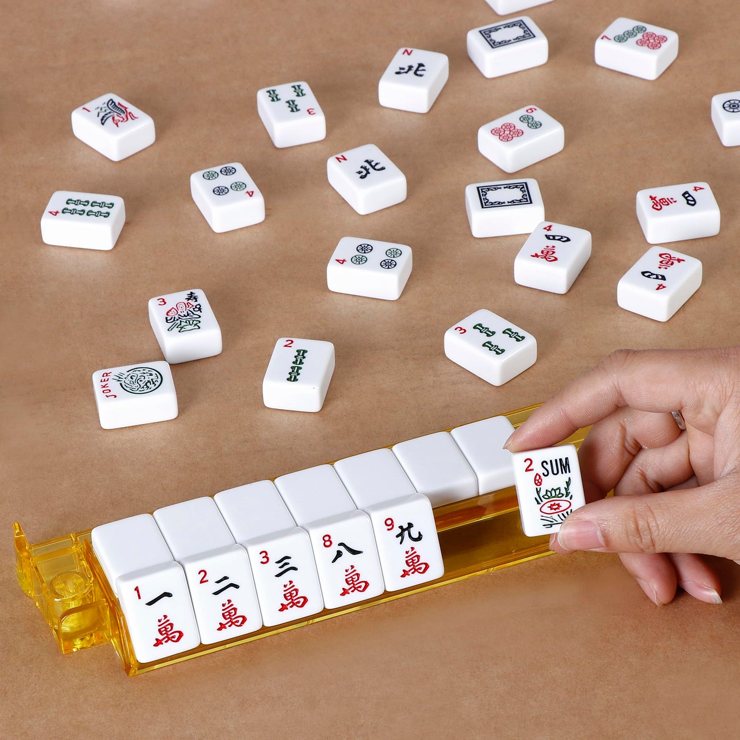 Nouva American Mahjong Mah Jongg Set - Complete Kit 166 Quality White Tiles Western Mah Jongg Tile Set, 4 All-in-One Color Rack/Pushers with Carrying