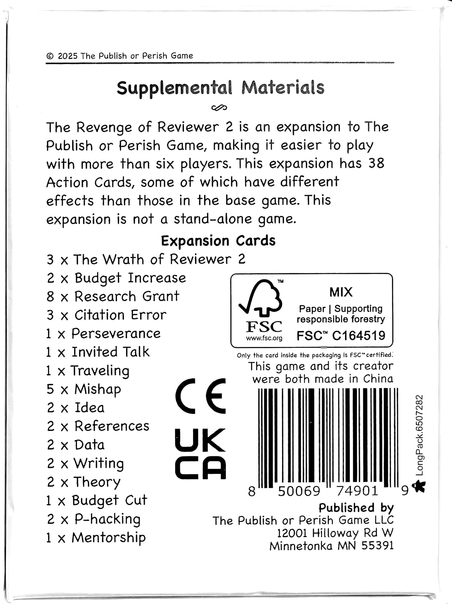 The Revenge of Reviewer 2: A Publish or Perish Game Expansion