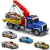 I DIY Big Tow Truck Toy Set With 4pcs Pull-Back Race Car, Friction Powered Transport Truck, Light & Sounds - Construction Toy for Boys Age 3-8