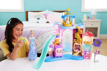 Mattel Disney Princess Pet Castle Playset & Cinderella Fashion Doll with 7 Play Areas, 2 Animal Friends, Furniture & 17 Accessories, Pet Palace
