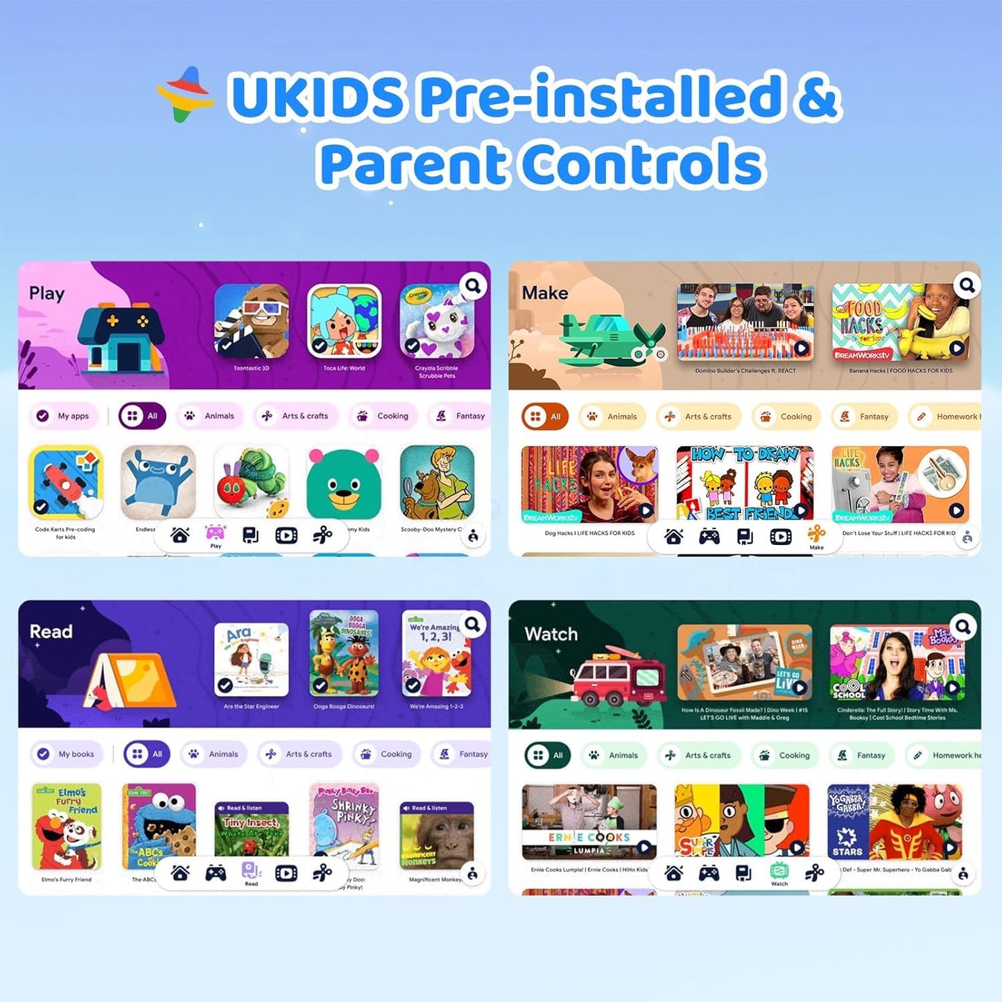 URAO Kids Tablet, Android 16 Tablet for Kids 10 inch with Case, 64GB 1TB TF Card Expandable for Toddler Children, Parental Control, Dual Camera