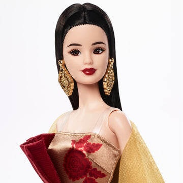 Barbie Signature Lunar New Year Fashion Doll Wearing Red Dress with Golden Peony Print, Collectible Holiday Toy