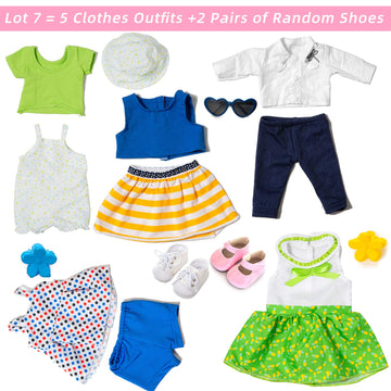 XFEYUE American 18 Inch Doll Clothes and Accessories 5 Sets Doll Clothes Dress Outfits + 2 Random Style Shoes