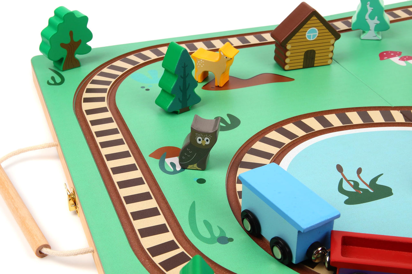 Imagine & Play Nature Explorer - 17 Piece Wooden Train Set with Foldable Carrying Board, Forest Animals & Bridge - Toddler Toys, Train Toys, Toys