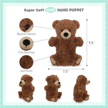 DolliBu Grizzly Bear Plush Hand Puppet - Super Soft Stuffed Animal Grizzly Bear Puppet Toy for Kids, Educational Cute Plush Puppets for Teaching