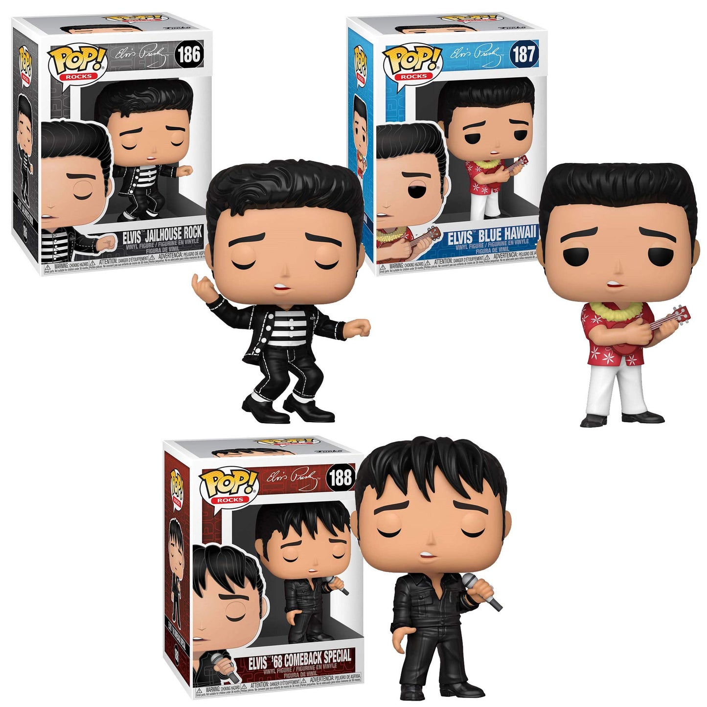 Funko Rocks: POP! Elvis Collectors Set - Jailhouse Rock, Blue Hawaii, 68' Comeback Special