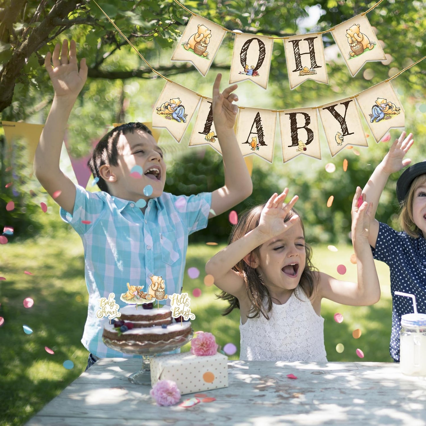 16PCS Classic Winnie Centerpieces - Baby Shower Decorations, Table Toppers on Sticks, Cutouts for Winnie Birthday Party Supplies