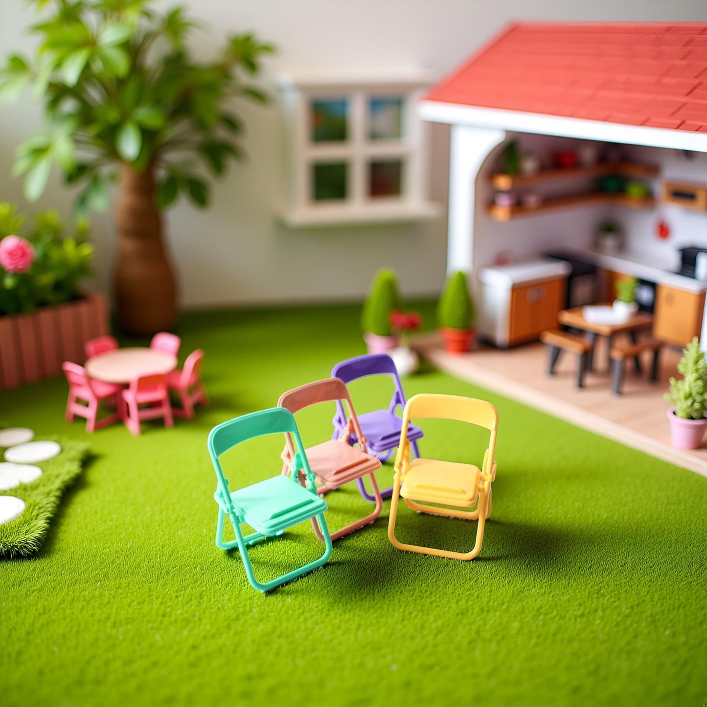5Pcs Colourful Simulation Mini Folding Back Small Chair Model,Miniature Scene Accessories,Miniature Plastic Furniture Accessories Scene Props