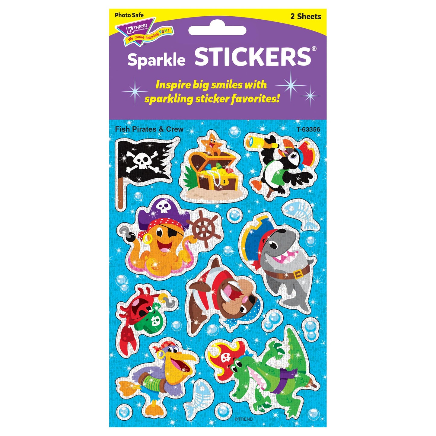 Trend Fish Pirates & Crew Sparkle Stickers, Classroom Incentives, 32 Count