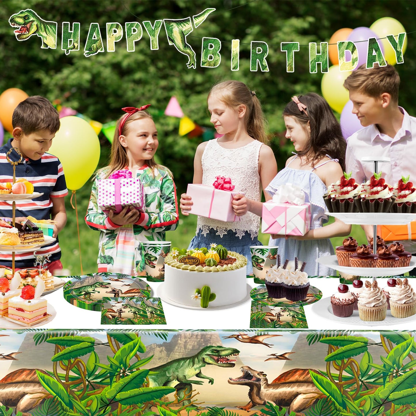 Dinosaur Theme Birthday Party Supplies Dinosaur Party Decoration Includes Plates Napkins Cups Forks Dino Banner Tablecloths Tableware for Birthday