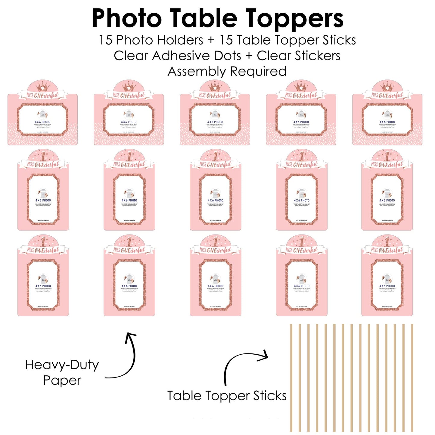 Big Dot of Happiness 1st Birthday Little Miss Onederful - Girl First Birthday Party Picture Centerpiece Sticks - Photo Table Toppers - 15 Pieces