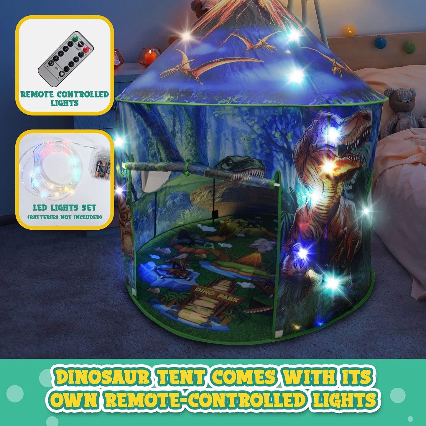 Dinosaur Pop Up Kids’ Play Tent by Toy to Enjoy - Perfect for Indoor & Outdoor. Dinosaur Camping Tent for Toddlers, Boys&Girls. Includes Remote