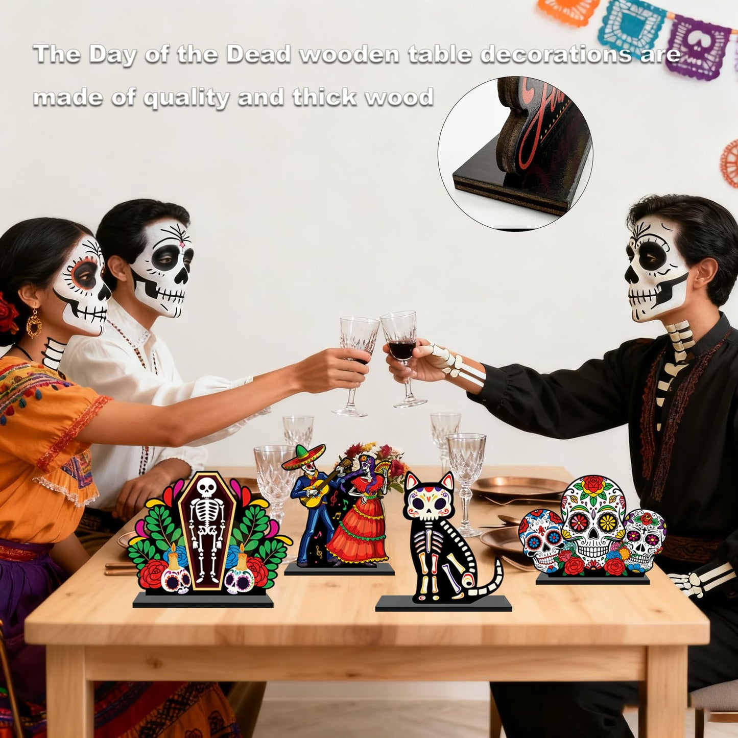 Day of The Dead Wooden Table Centerpiece Dia De Los Muertos Mexican Table Decorations Halloween Party Mexican Fiesta Ofrenda Decorations