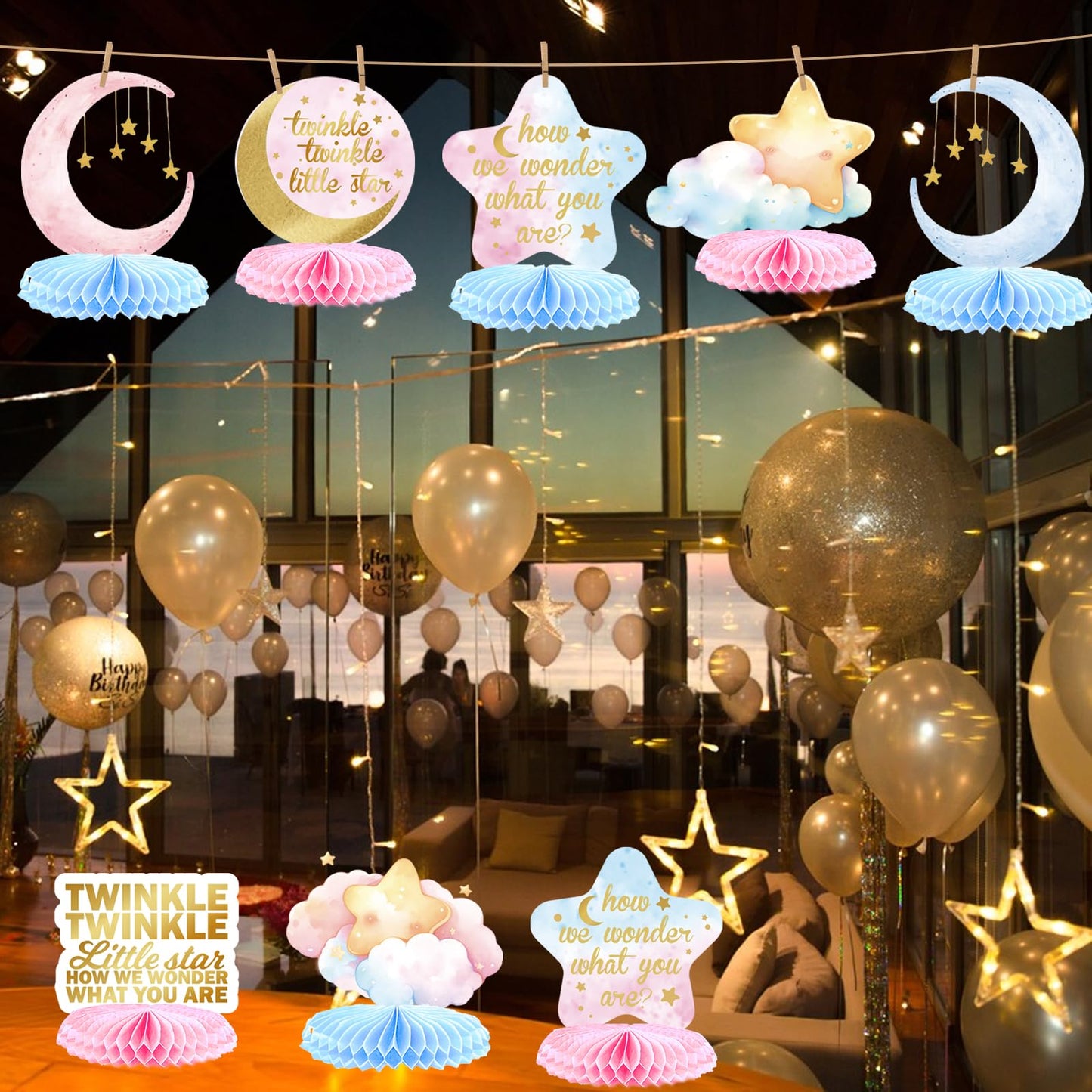 Twinkle Twinkle Little Star Honeycomb Centerpieces, Twinkle Twinkle Little Star Gender Reveal Decorations, Gender Reveal Centerpieces for Table