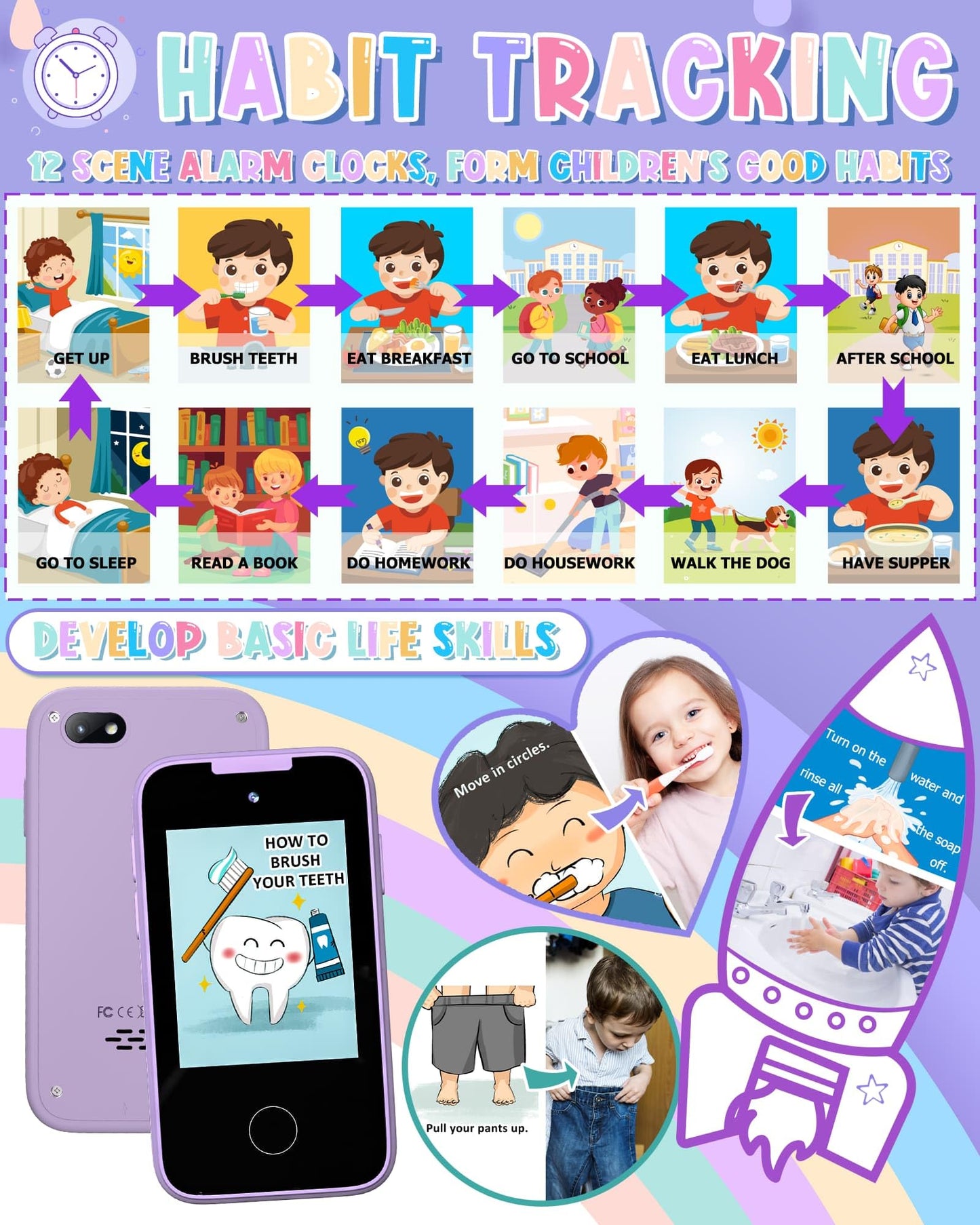 Kids Smart Phone Gifts for Girls 6-8 Year Old,Touchscreen Toy Cell Phone with Multi APPs 8G TF Card for Learning Play Christmas Birthday Gifts for