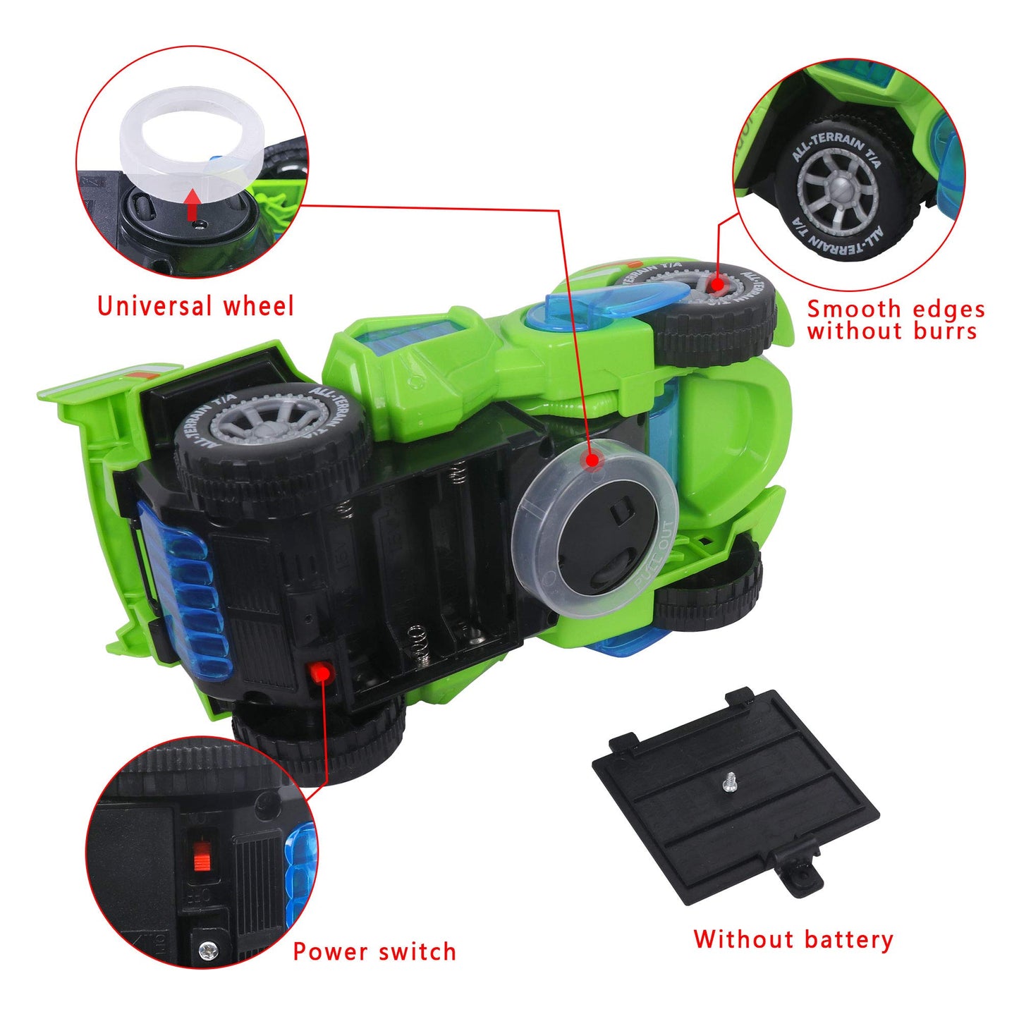 huwairen Toys for 3-6 Year Old Boys Transforming Car Toys with LED Light and Music Dinosaur Toy Birthday Gifts for 4 5 6 7 Year Old Boy (Green)