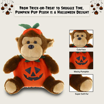 Made By Aliens Plush Halloween Teddy Bear with Pumpkin - Soft Toy, Home Decor - Gifts for Kids & Toddler Baby - 9 Inches (Halloween Monkey)