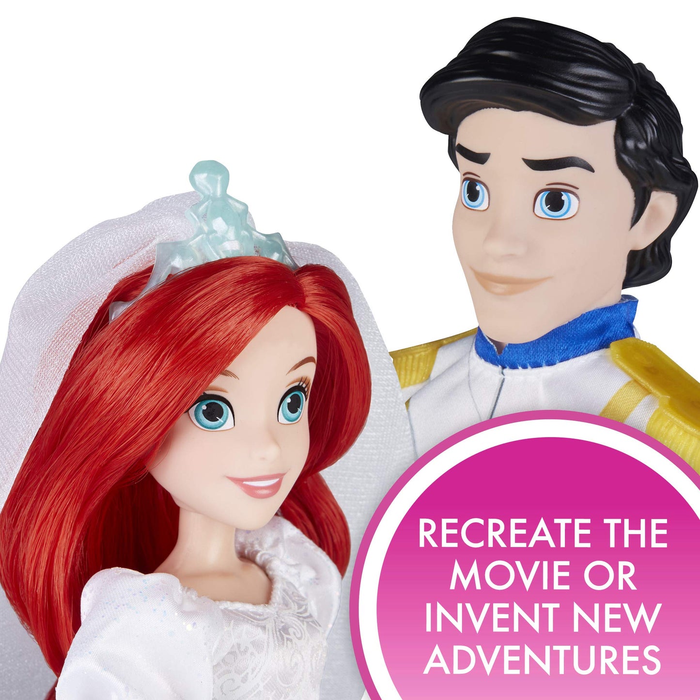 Disney Princess Ariel and Prince Eric, 2 Fashion Dolls from The Little Mermaid Movie, Doll in Wedding Dress, Tiara, and Shoes Toy, Brown