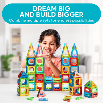 Discovery 100-Piece 3D Magnetic Tiles Set, Educational STEM Kids Toys, Ages 4+, Construction Building Block Creativity Kit, Engineering Development