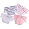 JC Toys Baby Doll 4 Pack Fabric Diapers | Washable, Reusable, Adjustable Eco Diapers | Fits Dolls 14 to 18 inch in Pink/White/Grey