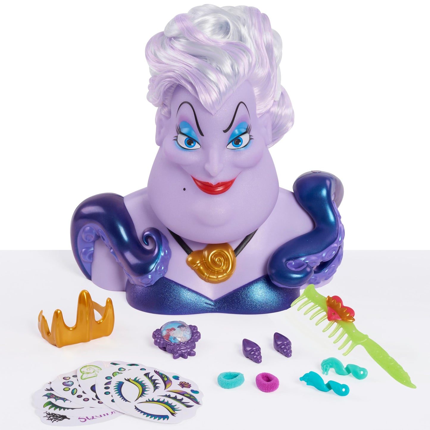 Disney Villains Fierce 'N Fun Ursula 10-inch Styling Head, 16-Pieces, Pretend Play, Kids Toys for Ages 3 Up, Amazon Exclusive by Just Play