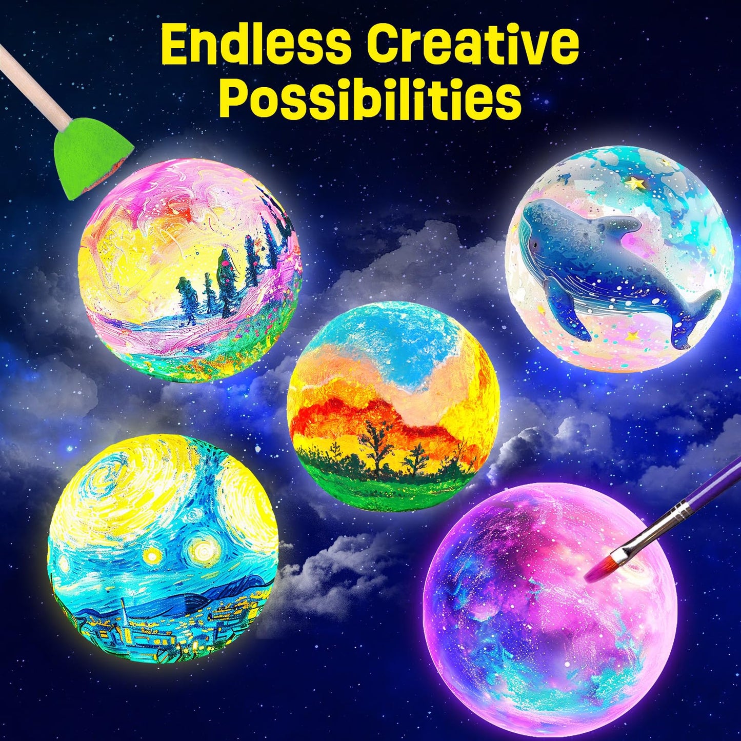LAOESE Paint Your Own Moon Lamp Kit, Cool Gifts DIY 3D Moon Night Light, Arts and Crafts for Kids Ages 8-12, Space Art Supplies Craft Kits, Girls Boys