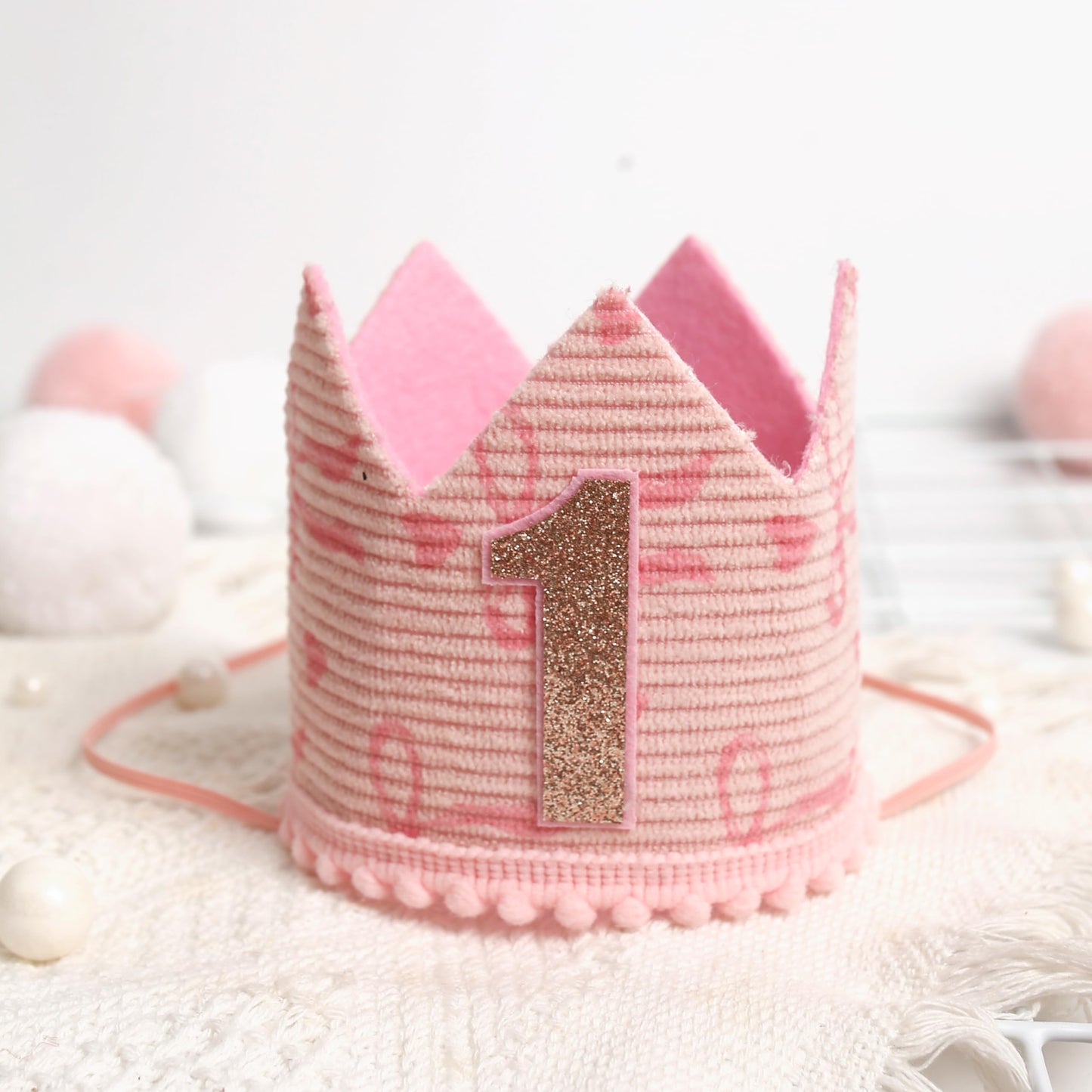 KOJIN Bow 1 St Birthday Crown Hat For girl - Pink First Birthday Hat,Natural Boho One Year Of Decorations (Light pink)
