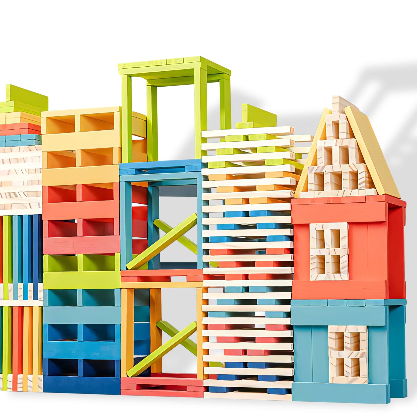 Premium 300 Pcs Rainbow Wooden Building Planks Kit, Open-Ended Creative Building Blocks Set for Kids Ages 3-12,Colorful Pine STEM Construction Toys