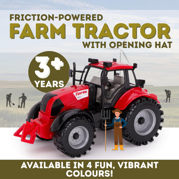 Toyland? Friction Powered Farm Tractor with Opening Bonnet - Available in Pink, Blue, Red & Green (RED)