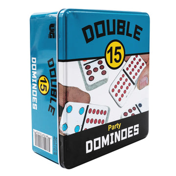 Front Porch Classics, Double 15 Color Dot Dominoes Set On-the-Go Travel Storage Tin, 2 to 12 Players Ages 8 to 99