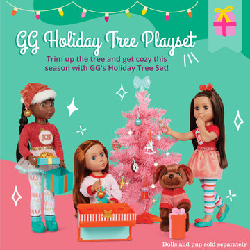 Glitter Girls - 14-Inch Doll Accessories - Winter Tree Playset - 27 Pieces Deluxe Decorating Set - Working String Lights & Gift Boxes - 9 Cute
