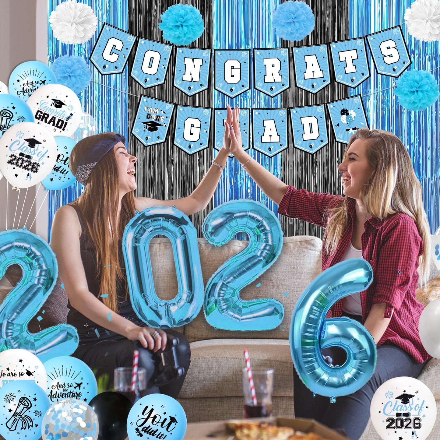 Light Blue Graduation Decorations 2026 Blue Congrats Grad Banner Class of 2026 Decorations Grad Party Decorations 2026 Graduation Banner