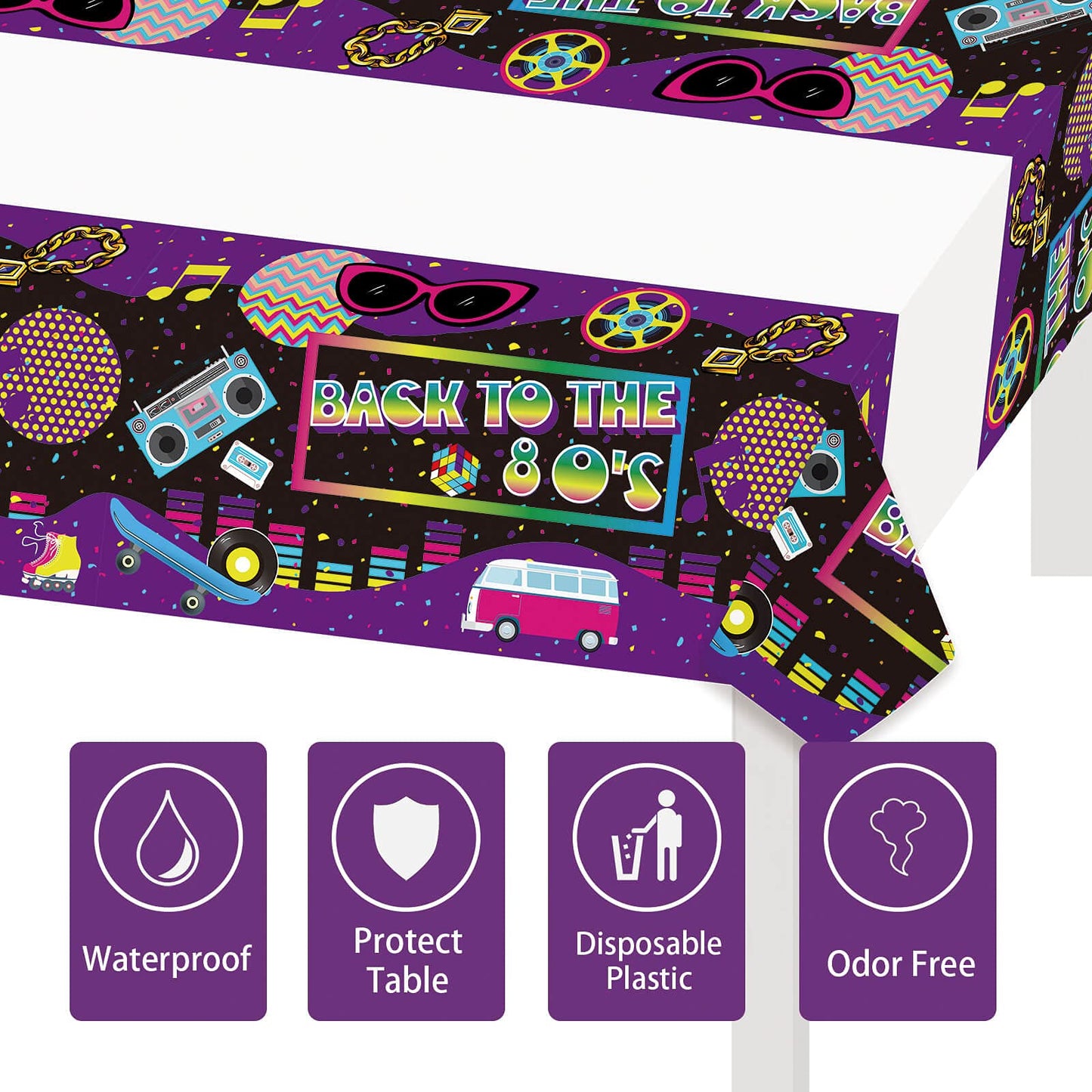 3 Pcs Back to The 80's Tablecloth Retro Radio 80s Party Table Covers for Throwback 80's/Funny 1980's/I Love 80s/Rock Punk Disco Hip Hop 80th Birthday