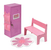 Badger Basket School-Style Single Doll Locker Set with Bench, Rug, and Accessories - Purple and Pink Design for 18-Inch Dolls