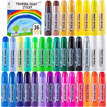 JOYIN 36 Colors Washable Tempera Paint Sticks, Art Supplies, Paint for Kids, Quick Drying and No Mess Arts Project, Gifts for Kids and Artists