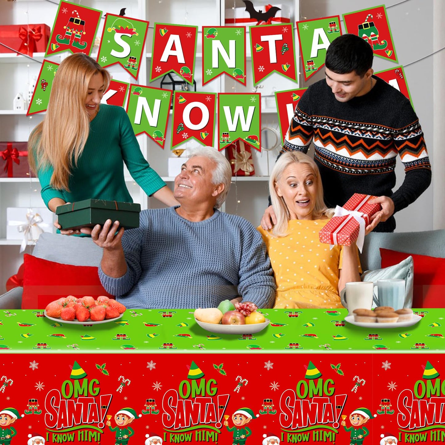 HigzYovn 3Pcs Santa I Know Him Decorations Buddy The Elf Christmas Decorations Santa Christmas Tablecloth