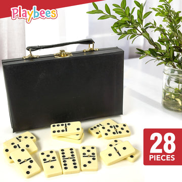 Playbees Premium Double Six Dominoes Set - 28 Classic Tiles in Faux Leather Case - Fun Educational Toy for Kids, Boys, Girls, Classroom Kit, Classic