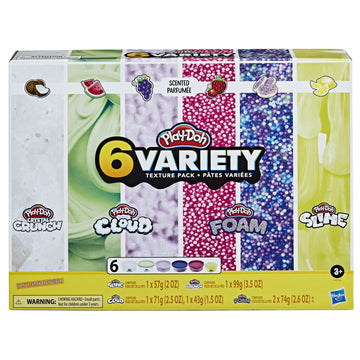 Play-Doh Slime, Crystal Crunch, Super Cloud, and Foam Scented 6 Variety Texture Pack, Tactile Toy for Kids 3 Years and Up, Non-Toxic Multicolored