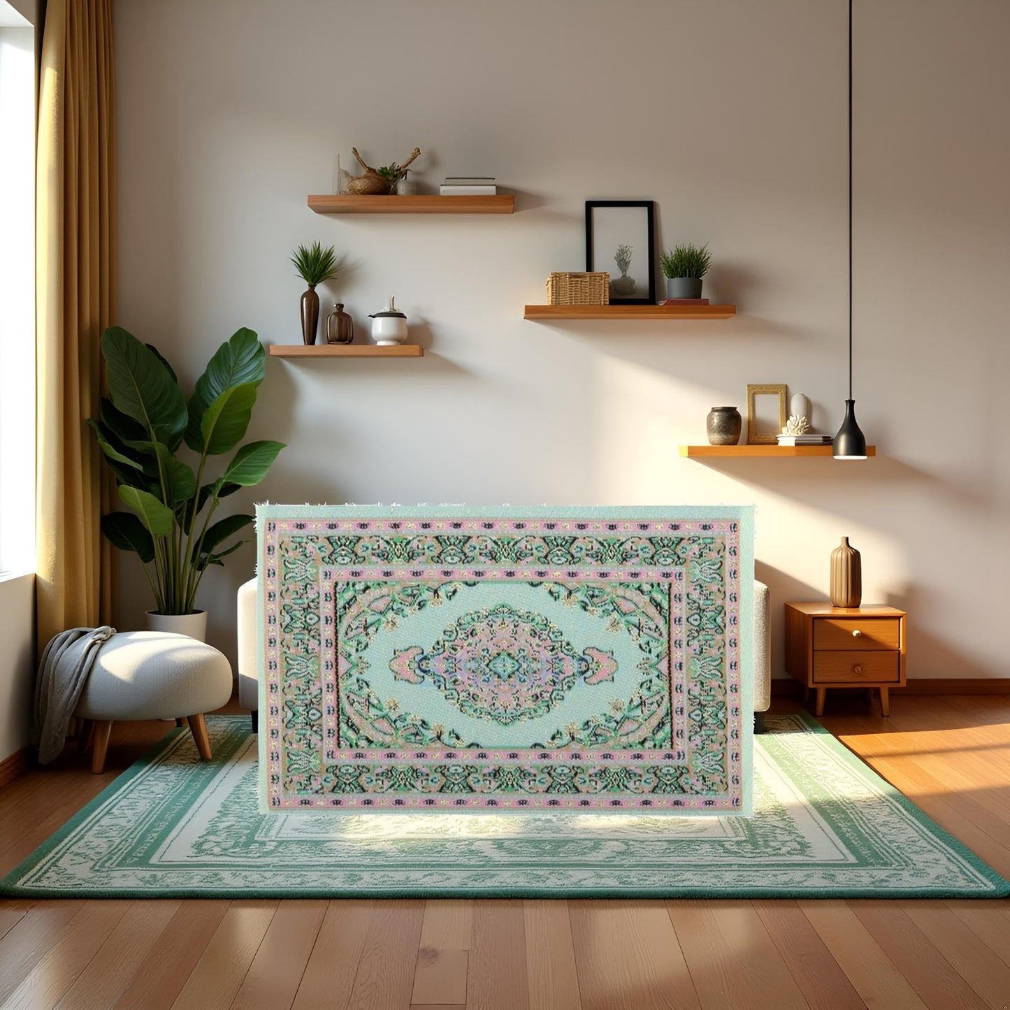 1/12 Dollhouse Miniature Turkey Carpet Rug Doll House Floor Furniture, Decorations, Dollhouse Furniture, Dollhouse Accessories (Green)