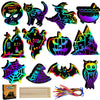 Max Fun Halloween Craft Scratch Paper Art for Kids Party Games Ornaments 96PCS Magic Rainbow Scratch Off Cards Paper Hanging Educational Toys Kit