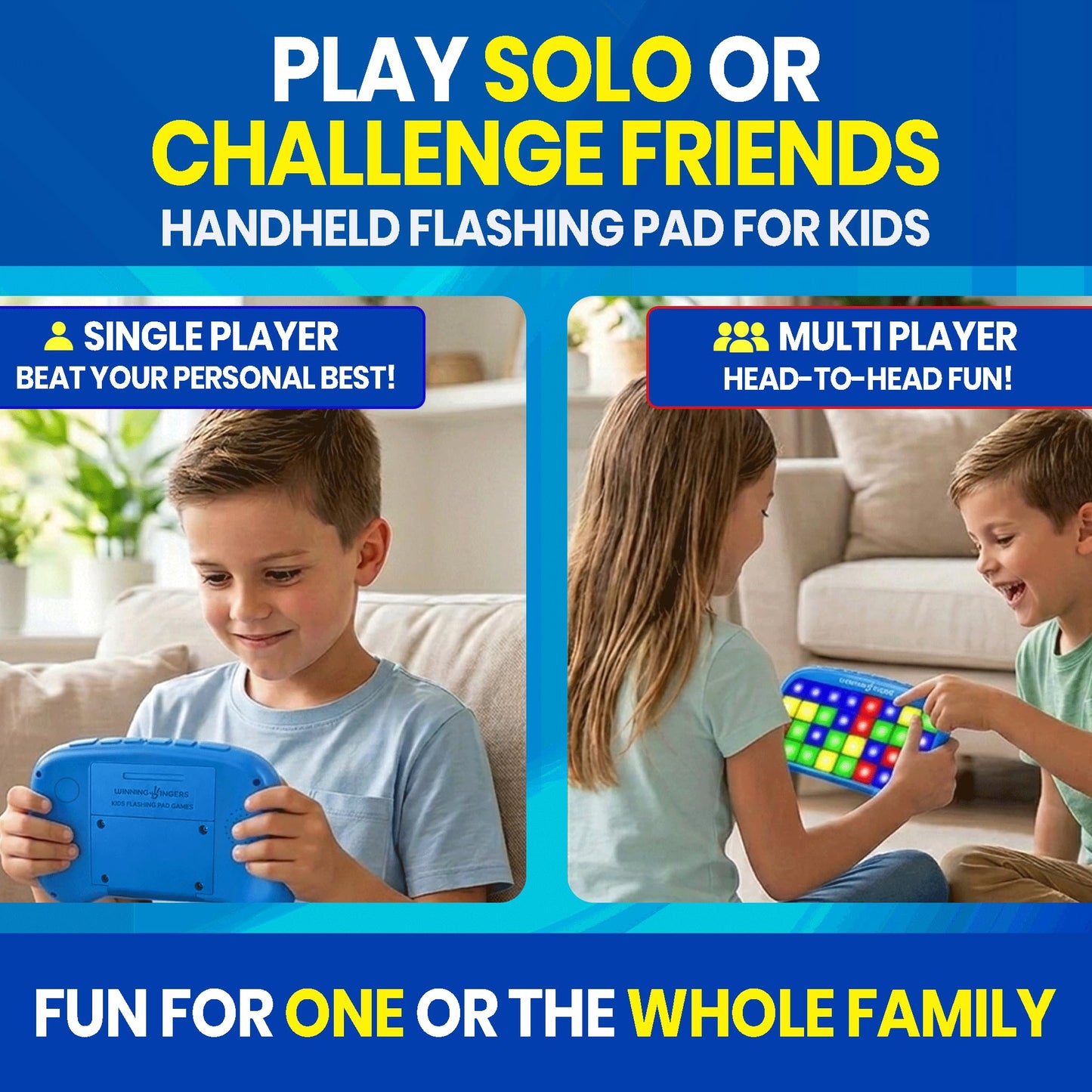 Winning Fingers Flashing Pad Electronic Memory and Brain Game - Handheld Stem Toys for Kids - Cool Gadgets, Games for Boys and Girls - Fun Family Game