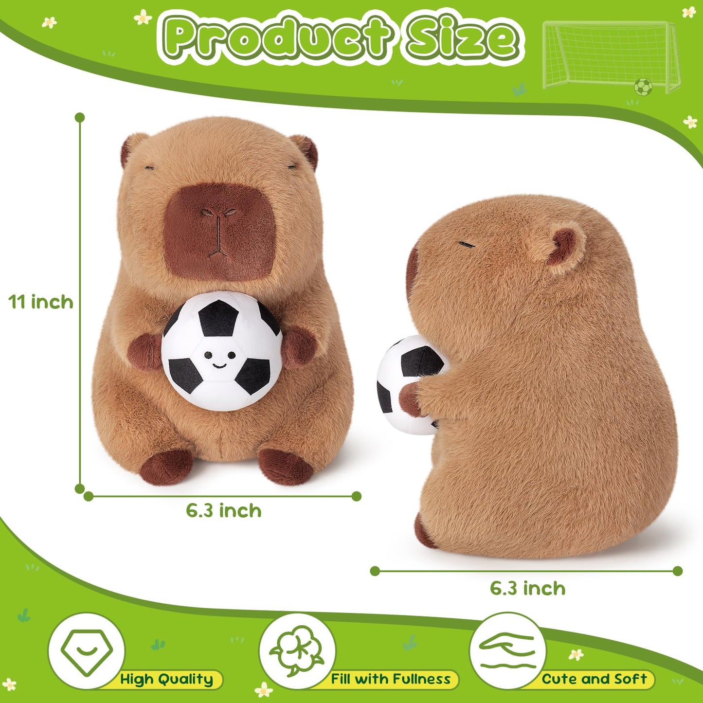 Achwishap 11 Inches Brown Capybara Plush Stuffed Animal with Soccer Ball