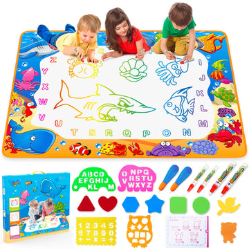 Water Doodle Mat - Kids Painting Writing Color Doodle Drawing Mat Toy Bring Magic Pens Educational Toys for Age 3 4 5 6 7 Year Old Girls Boys Age