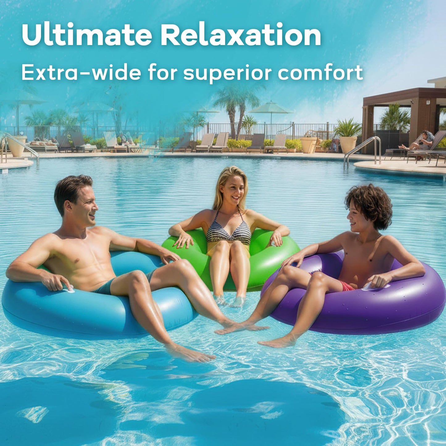 Funscape 3PCS Large Inflatable Pool Float Rings, 44" Swimming Tube W/Handle