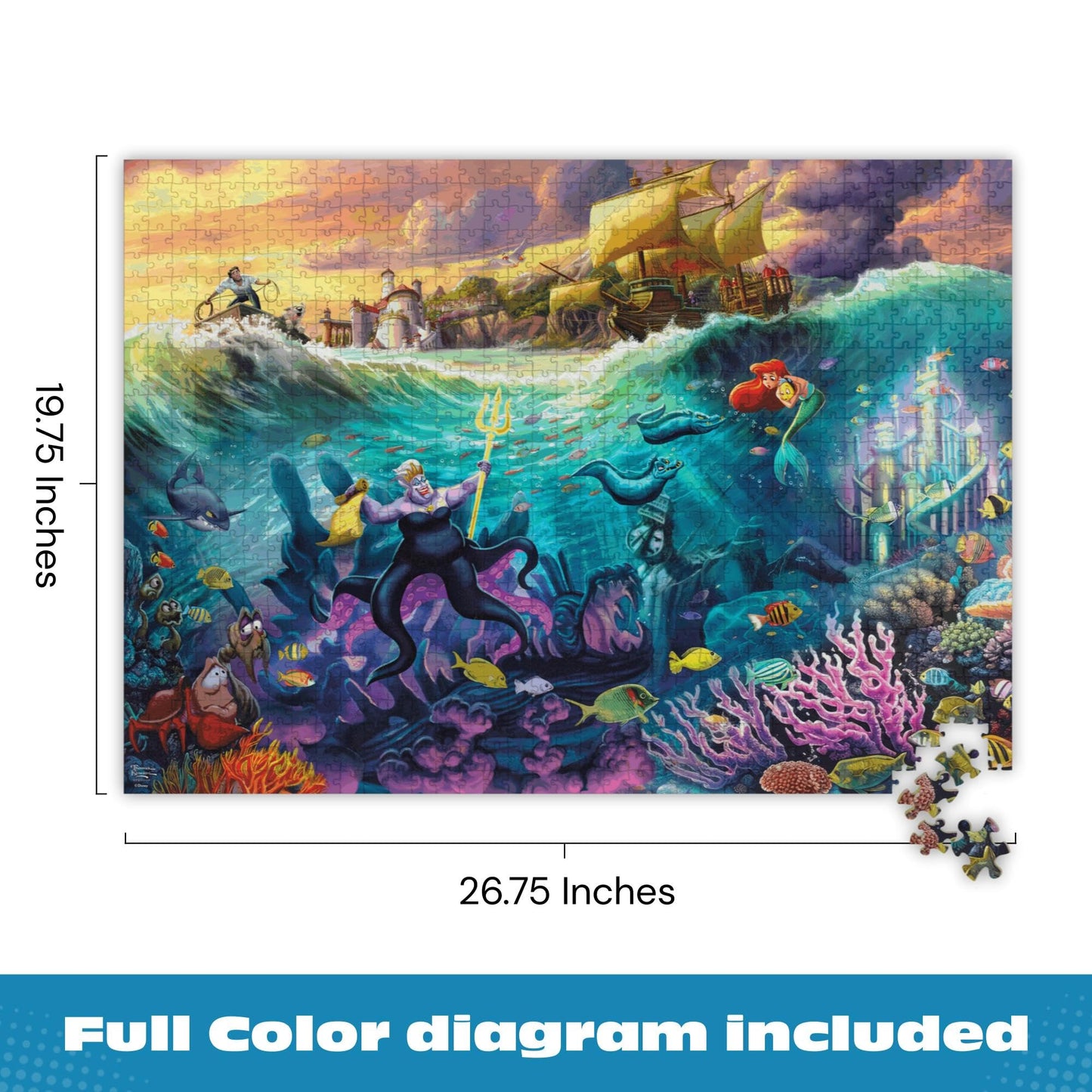 Buffalo Games - Thomas Kinkade Disney Ursula 1000 Piece Puzzle Silver Select Premium Jigsaw Puzzle with Full Color Reference Poster