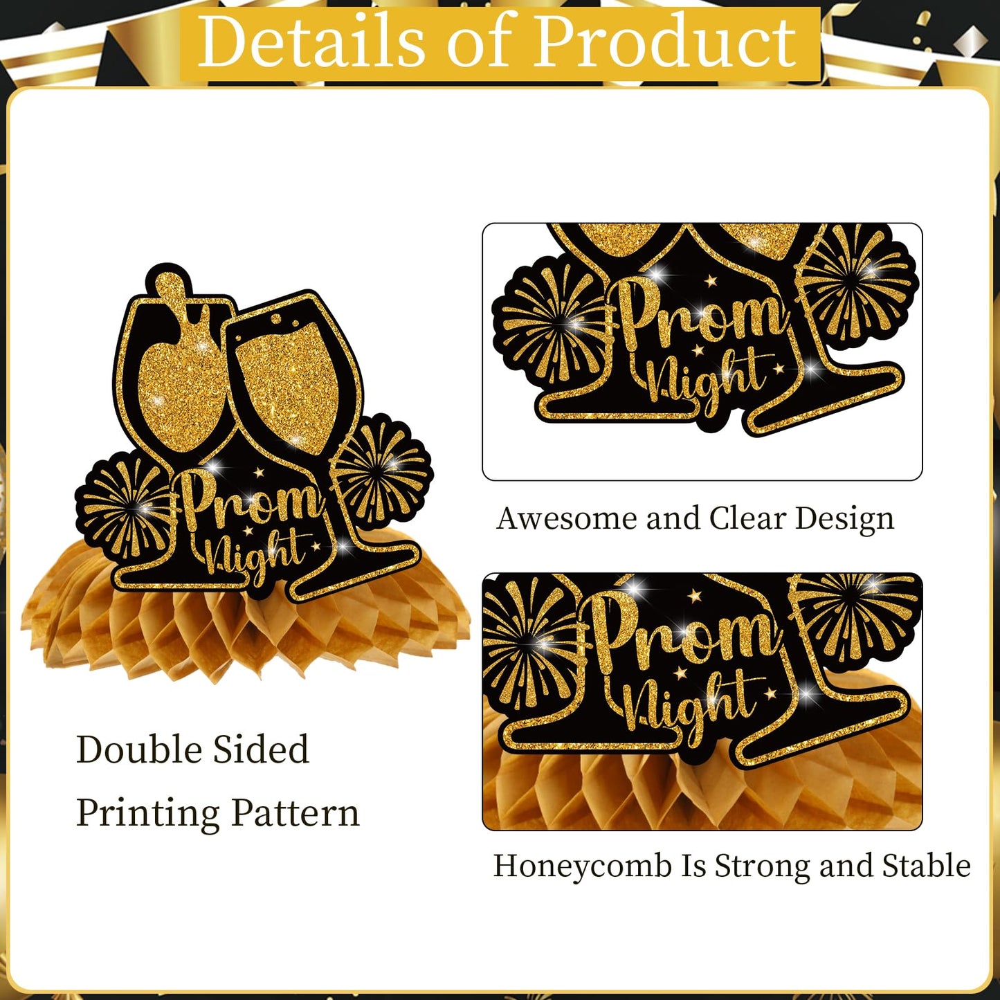 Vemfare Prom Graduation Centerpieces for Tables - 9 Pcs 2026 Graduation Honeycomb Centerpieces Decor, Black Golden High School College Graduate Party
