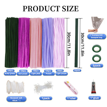 500 Pcs Pipe Cleaner Flower Kit, 5 Colors Pipe Cleaners Bulk, Chenille Stems for DIY Handmade Flower Bouquet/Party Decorations, Pipe Cleaners Craft