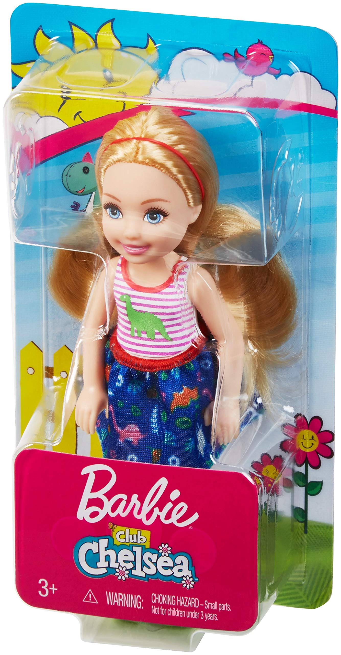 Barbie Club Chelsea Doll, 6-inch Blonde Wearing Dinosaur-Themed Look with Removable Skirt, for 3 to 7 Year Olds