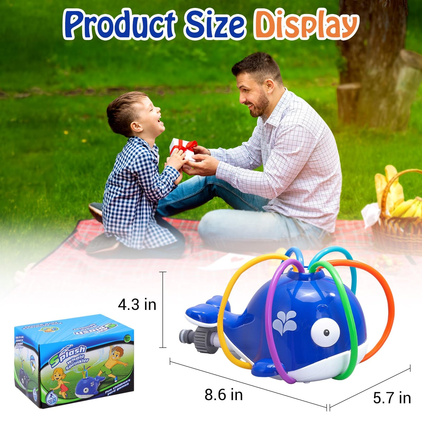 HeySplash Kids Whale Sprinkler Toy, 6 Wiggle Tubes for Garden Hose Over 3Y